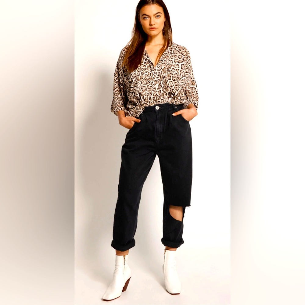 ONE TEASPOON BLACK SMITHS TROUSER JEANS WIDE RIP ONE LEG Size 25 NWT